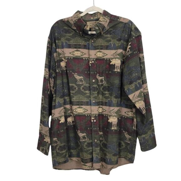 Woods & Water Moose Print Camouflage Button Up Shirt Sz‎ L Hunting Outdoors Camo - Picture 1 of 5